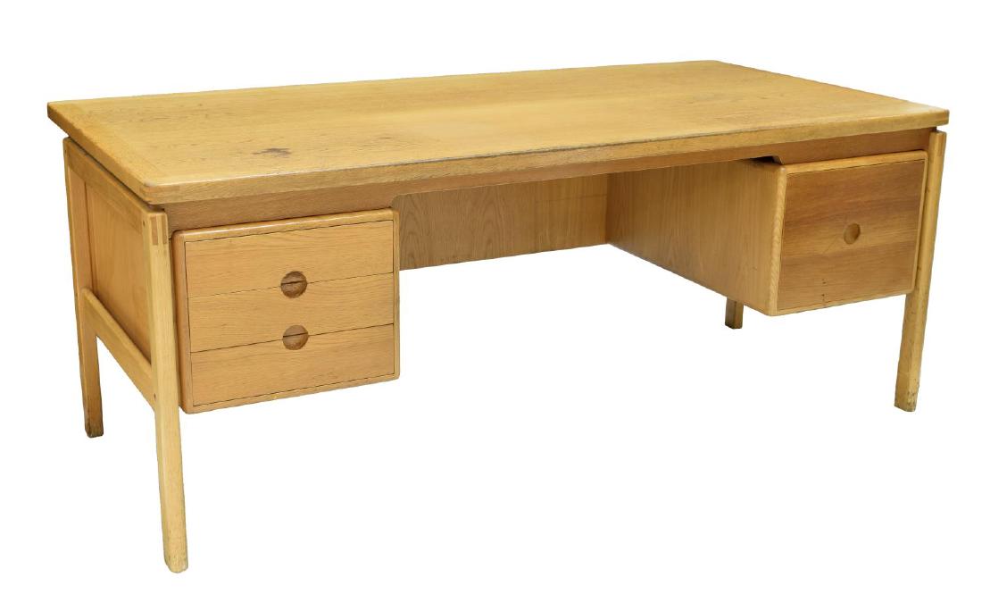 DANISH MID-CENTURY BLONDE OAK EXECUTIVE DESK (1 of 2)