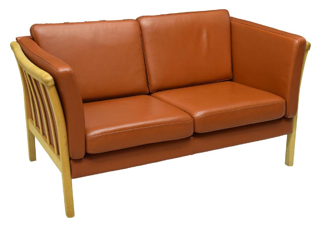 DANISH MODERN LEATHER UPHOLSTERED LOVE SEAT (1 of 3)