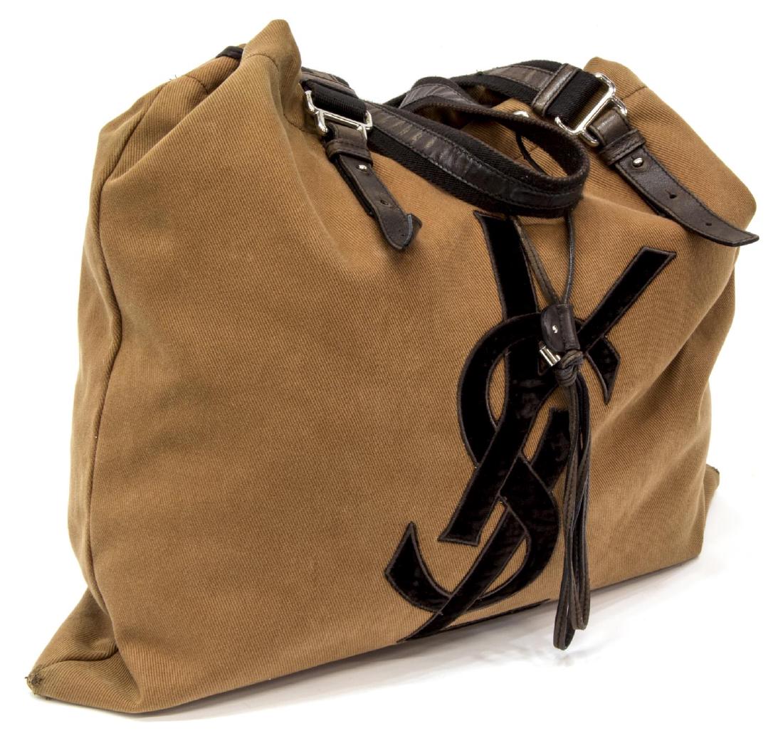 YVES ST-LAURENT BROWN CANVAS SIGNATURE TOTE BAG (1 of 5)