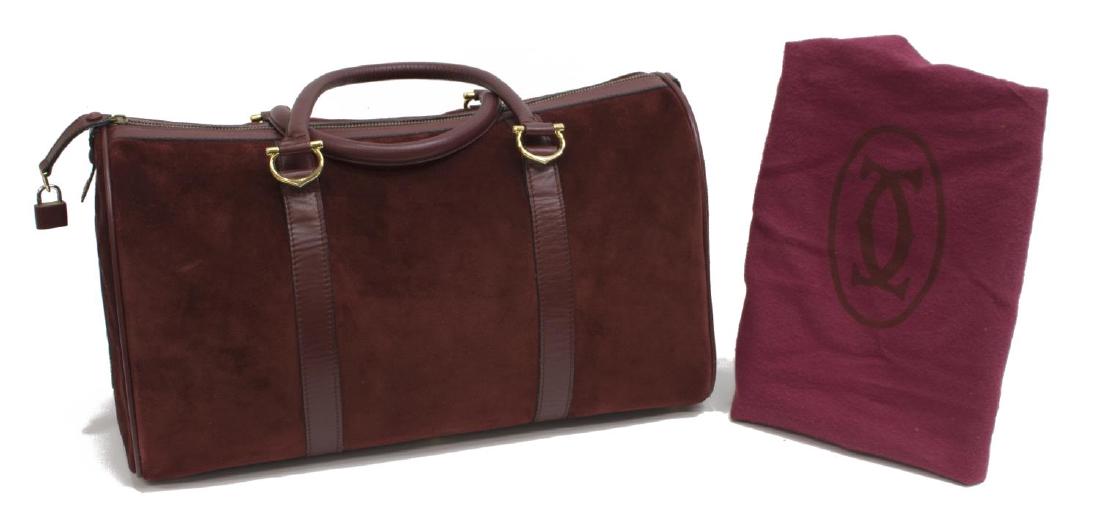 CARTIER BOSTON BURGUNDY SUEDE & LEATHER DUFFLE BAG (1 of 5)