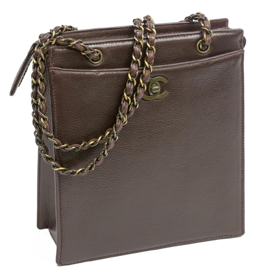 CHANEL DARK BROWN GRAINED LEATHER SHOULDER BAG (1 of 4)
