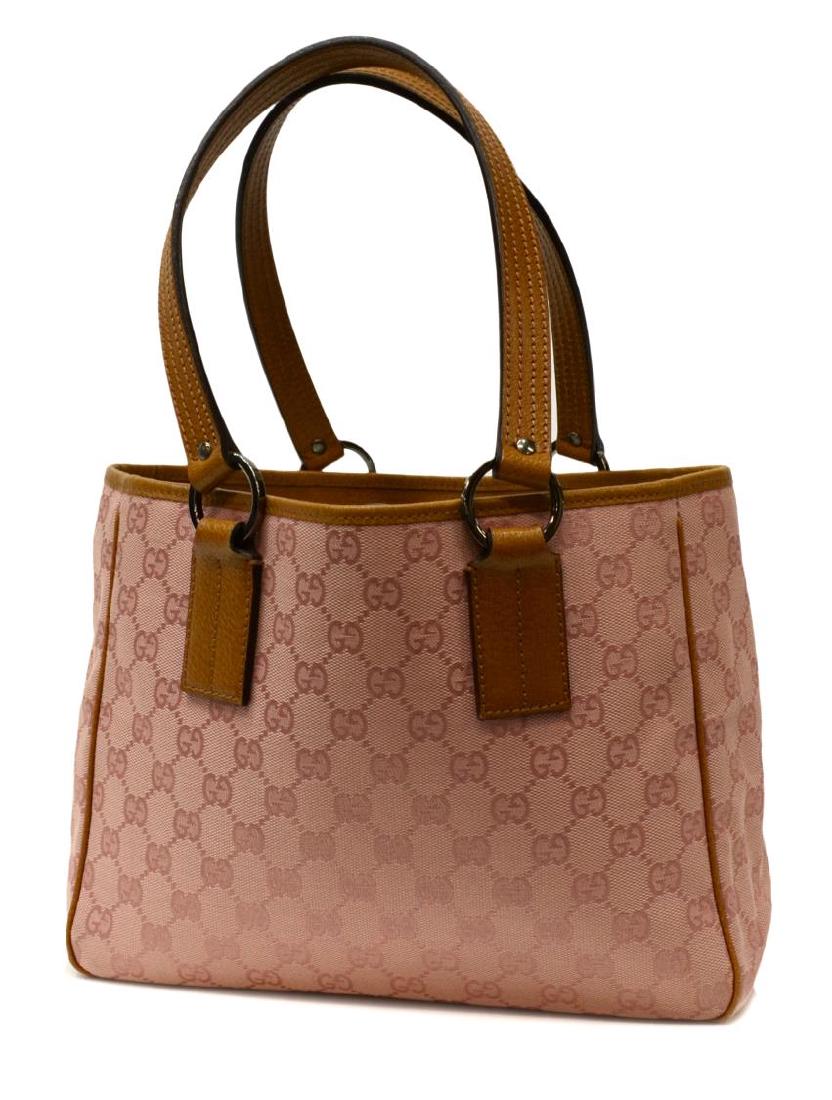 GUCCI PINK MONOGRAM & BROWN LEATHER HANDBAG (1 of 5)
