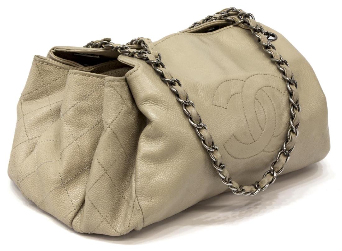CHANEL BEIGE CAVIAR LEATHER "CC" LOGO SATCHEL BAG (1 of 5)