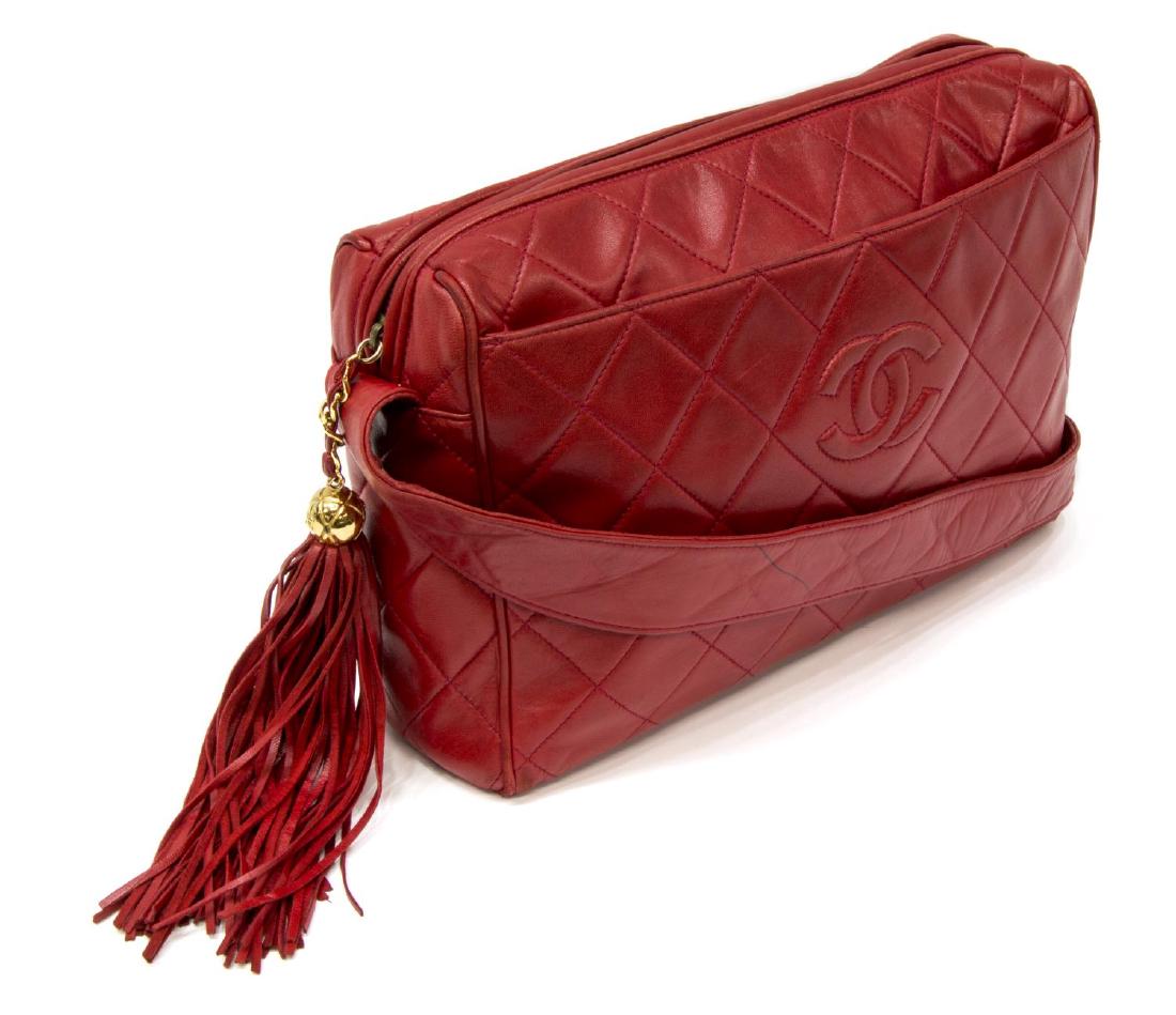 VINTAGE CHANEL RED QUILTED LEATHER TASSEL BAG (1 of 5)