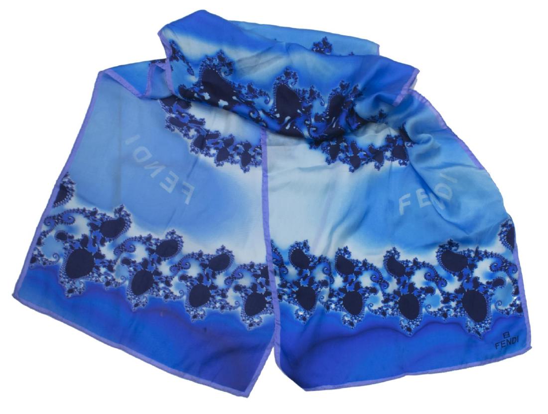 FENDI SILK SCARF WITH BLUE FRACTAL DESIGN (1 of 2)