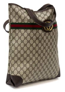 Gucci Beige GG Monogram Canvas Bee Web Camera Bag Gold Hardware