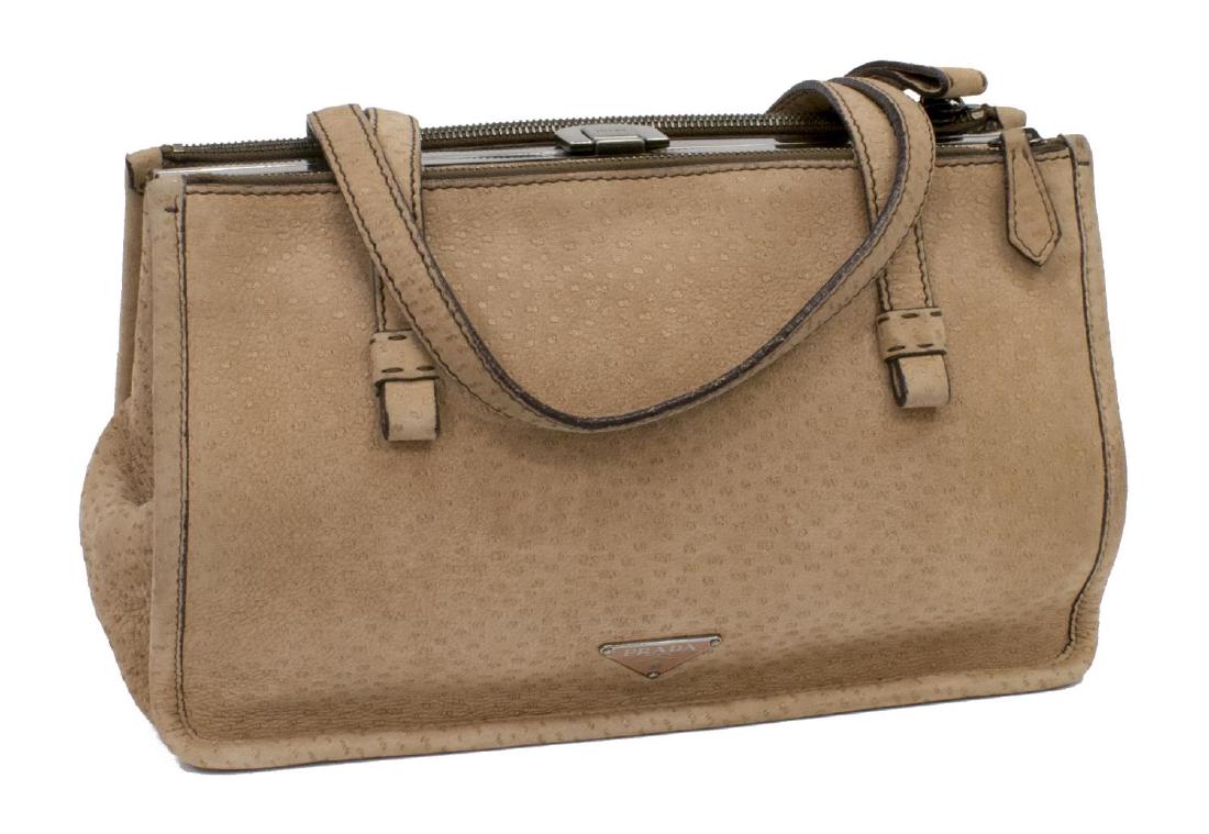 PRADA BIEGE PATTERNED SUEDE HANDBAG (1 of 5)