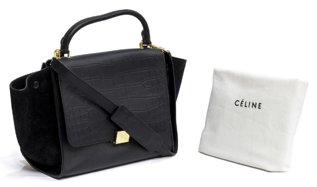 CELINE 'TRAPEZE' BLACK EMBOSSED CROCODILE HANDBAG (1 of 5)