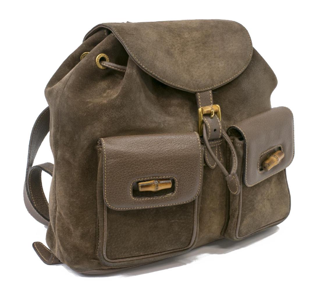 GUCCI BROWN SUEDE BAMBOO HANDLE BACKPACK (1 of 5)