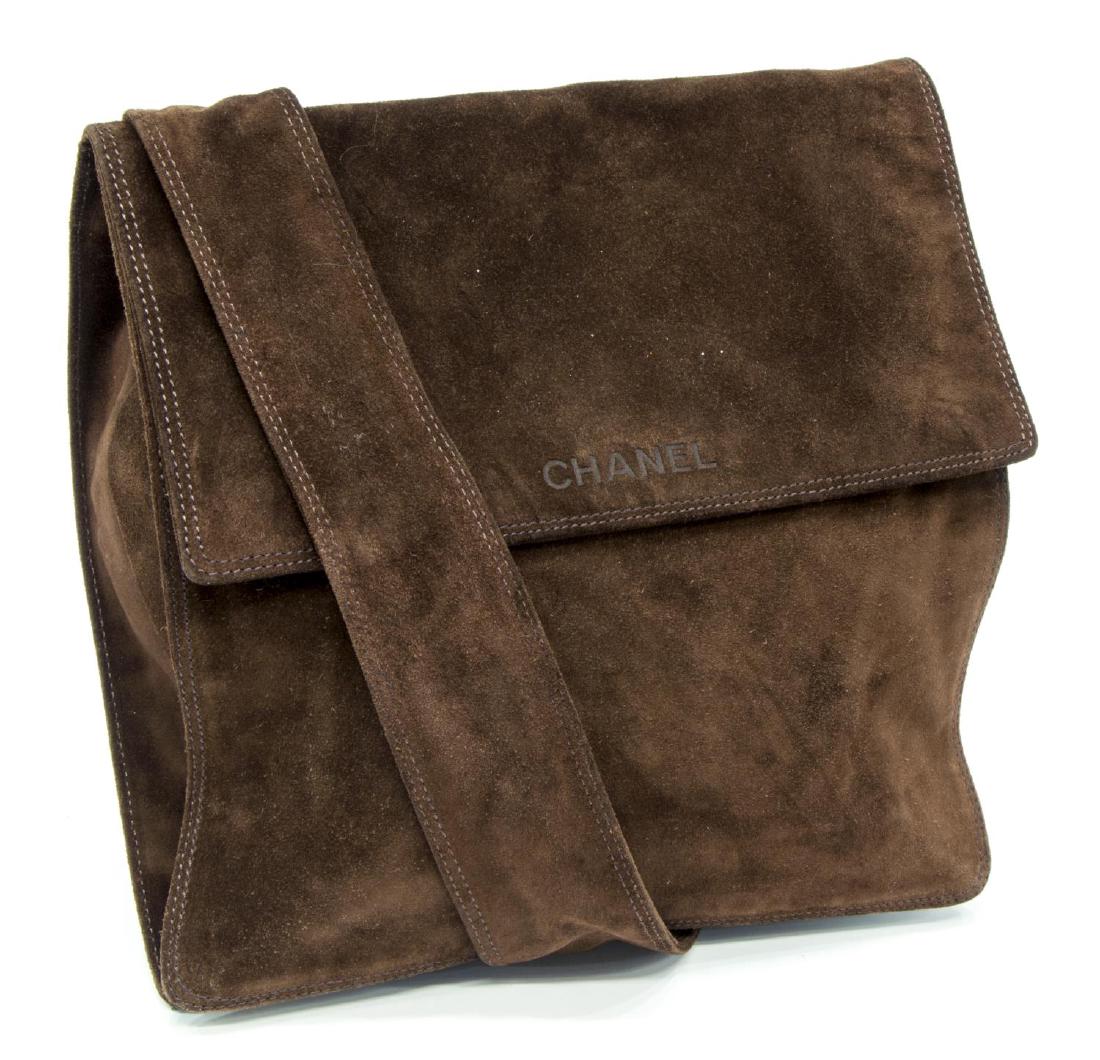 CHANEL BROWN SUEDE FLAP TOP CROSSBODY SHOULDER BAG (1 of 5)