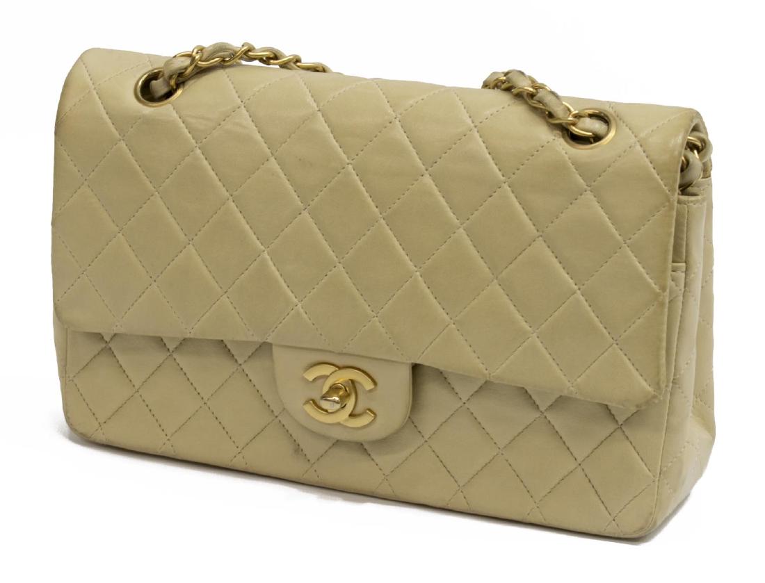 CHANEL BEIGE QUILTED LEATHER FLAP SHOULDER BAG (1 of 4)