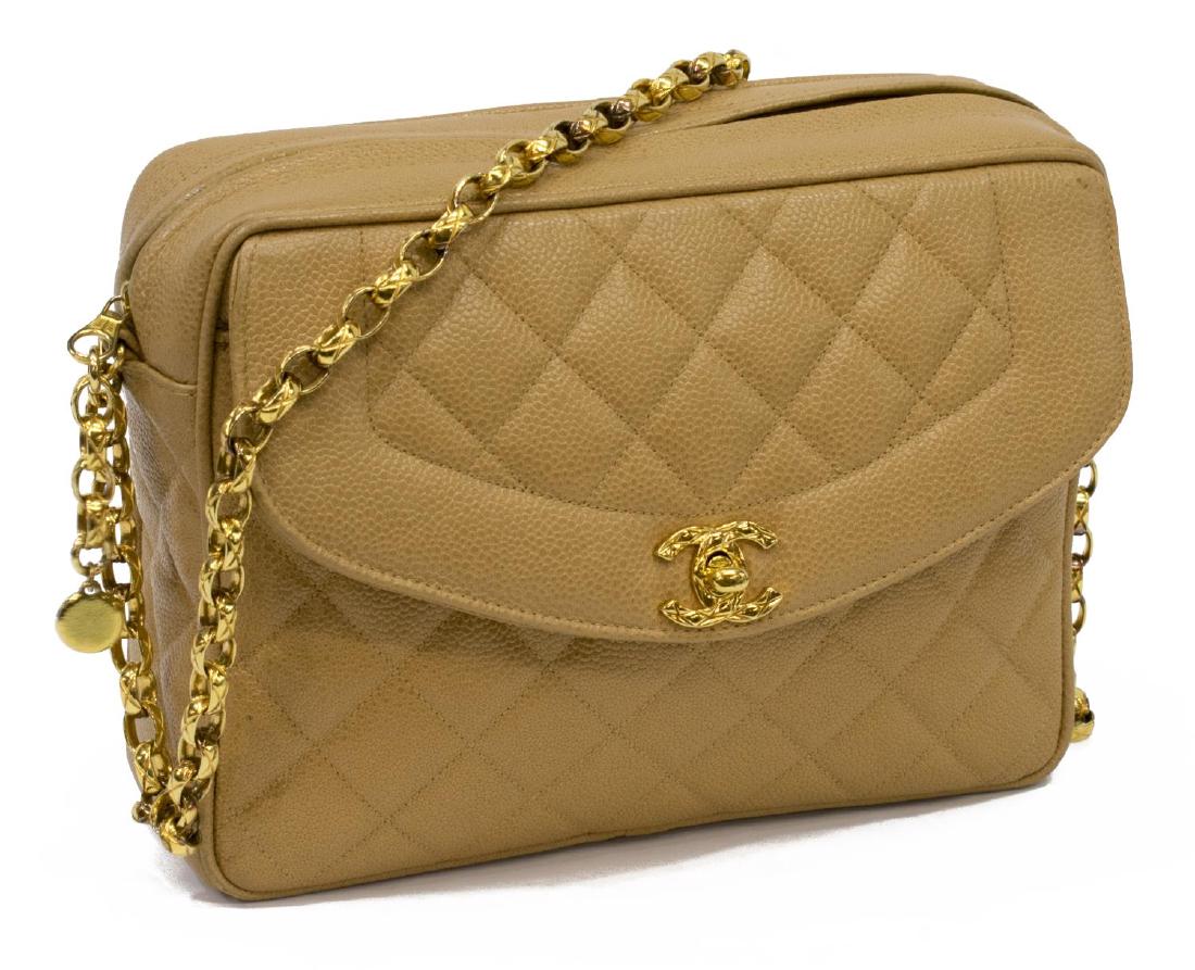 CHANEL BEIGE QUILTED LEATHER CAMERA CASE FLAP BAG (1 of 5)