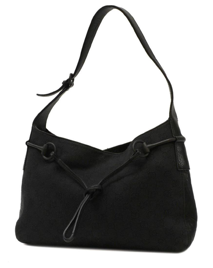 GUCCI BLACK MONOGRAM CANVAS LEATHER SHOULDER BAG (1 of 5)