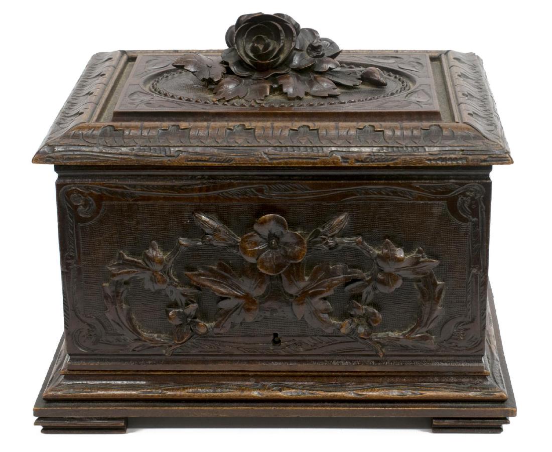 ANTIQUE BLACK FOREST FLORAL CARVED CIGAR BOX (1 of 5)