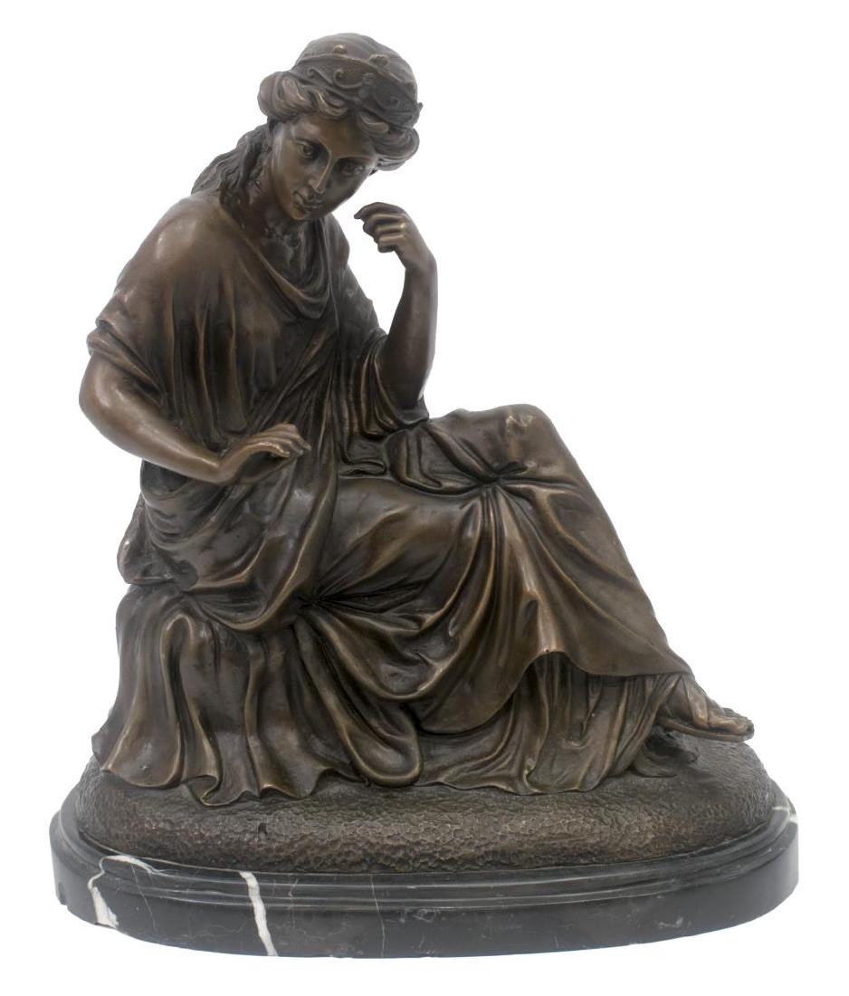PATINATED BRONZE FIGURE, SEATED CLASSICAL BEAUTY (1 of 4)