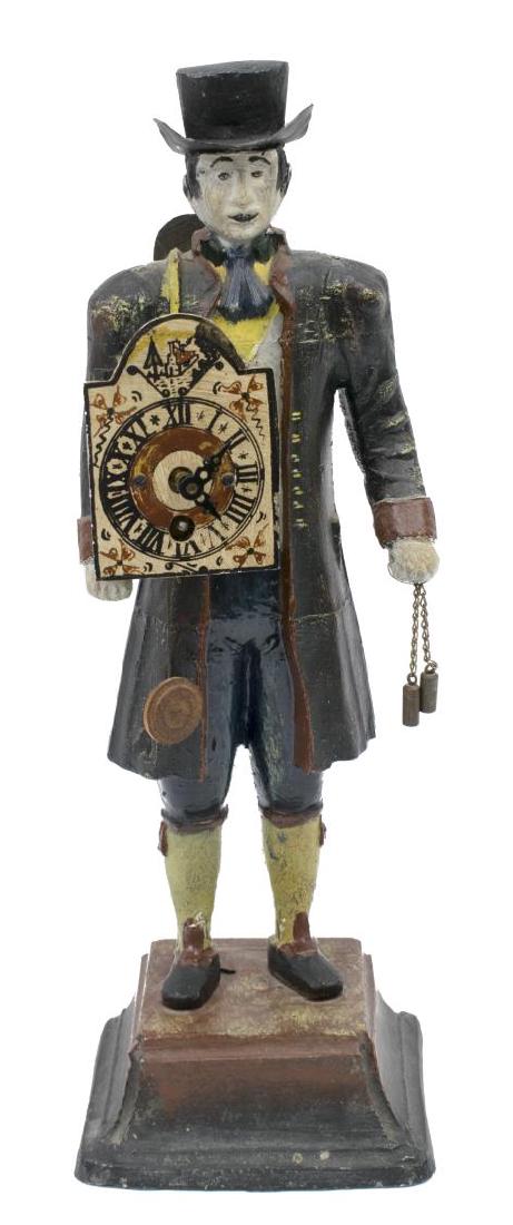 ANTIQUE POLYCHROME METAL TRAVELING CLOCK PEDDLER (1 of 6)