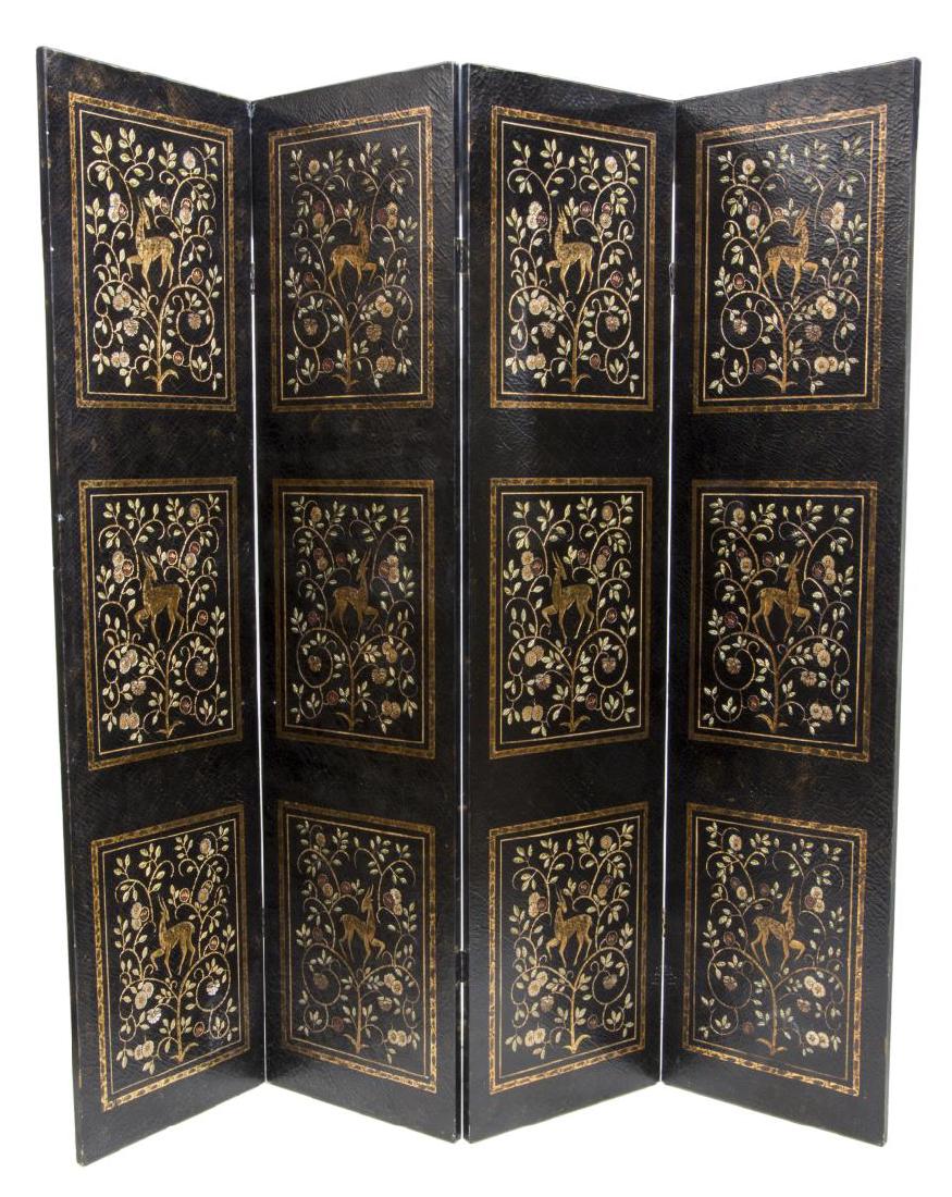 DECORATIVE BLACK CRAQUELURE FOUR-PANEL SCREEN (1 of 3)