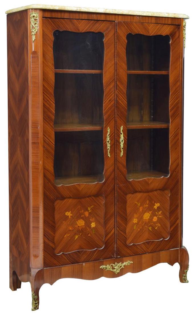 FRENCH MARBLE & MARQUETRY VITRINE (1 of 4)