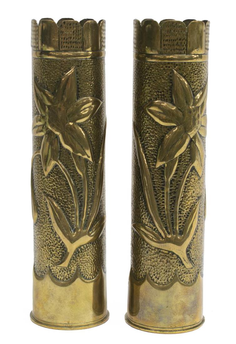 (2) WWI HAMMERED FLORAL DESIGN SHELL ART VASES (1 of 3)