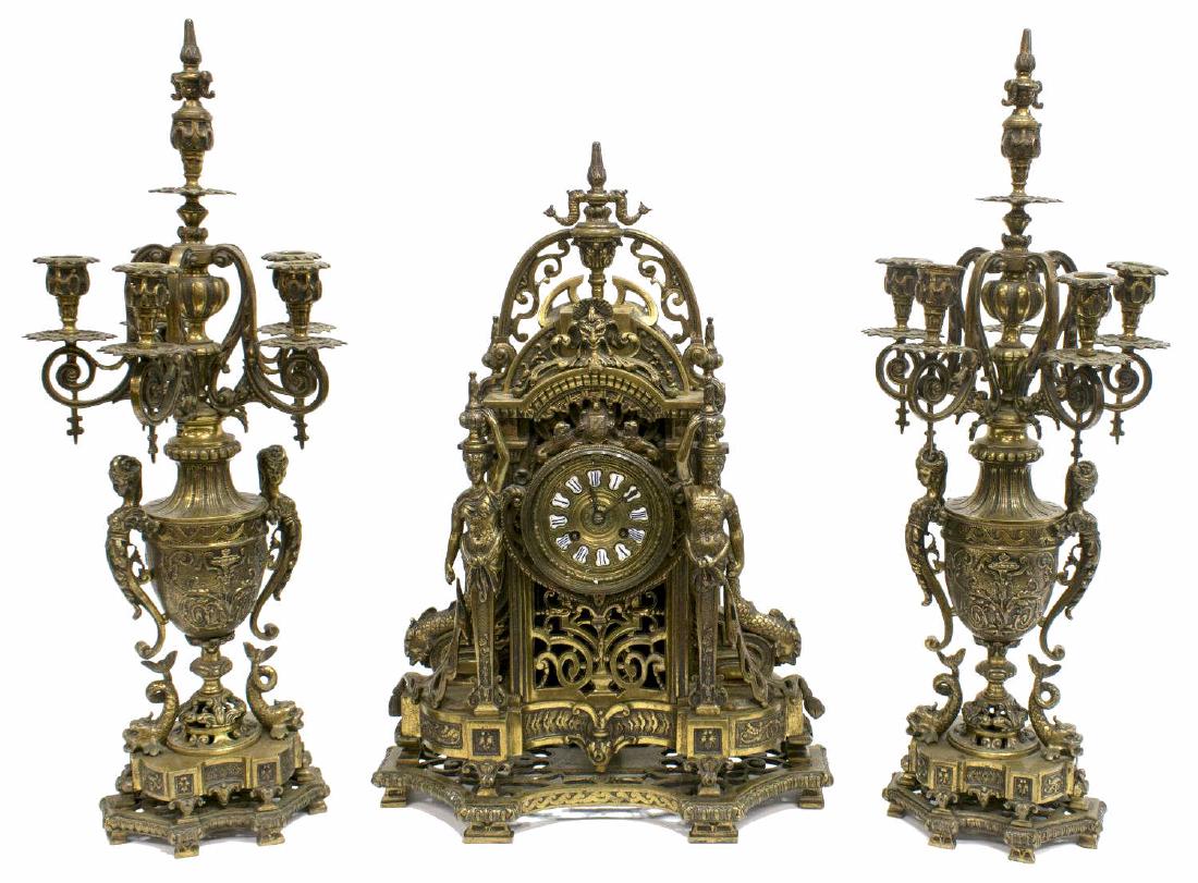 (3) RENAISSANCE REVIVAL BRONZE CLOCK & GARNITURES (1 of 8)