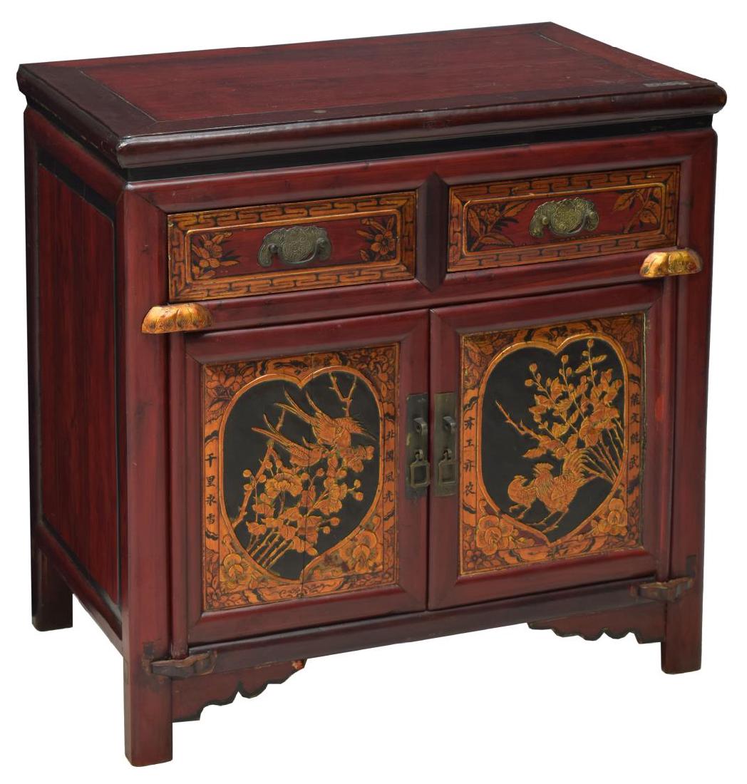 CHINESE RED & GOLD GILT WOOD CABINET (1 of 2)