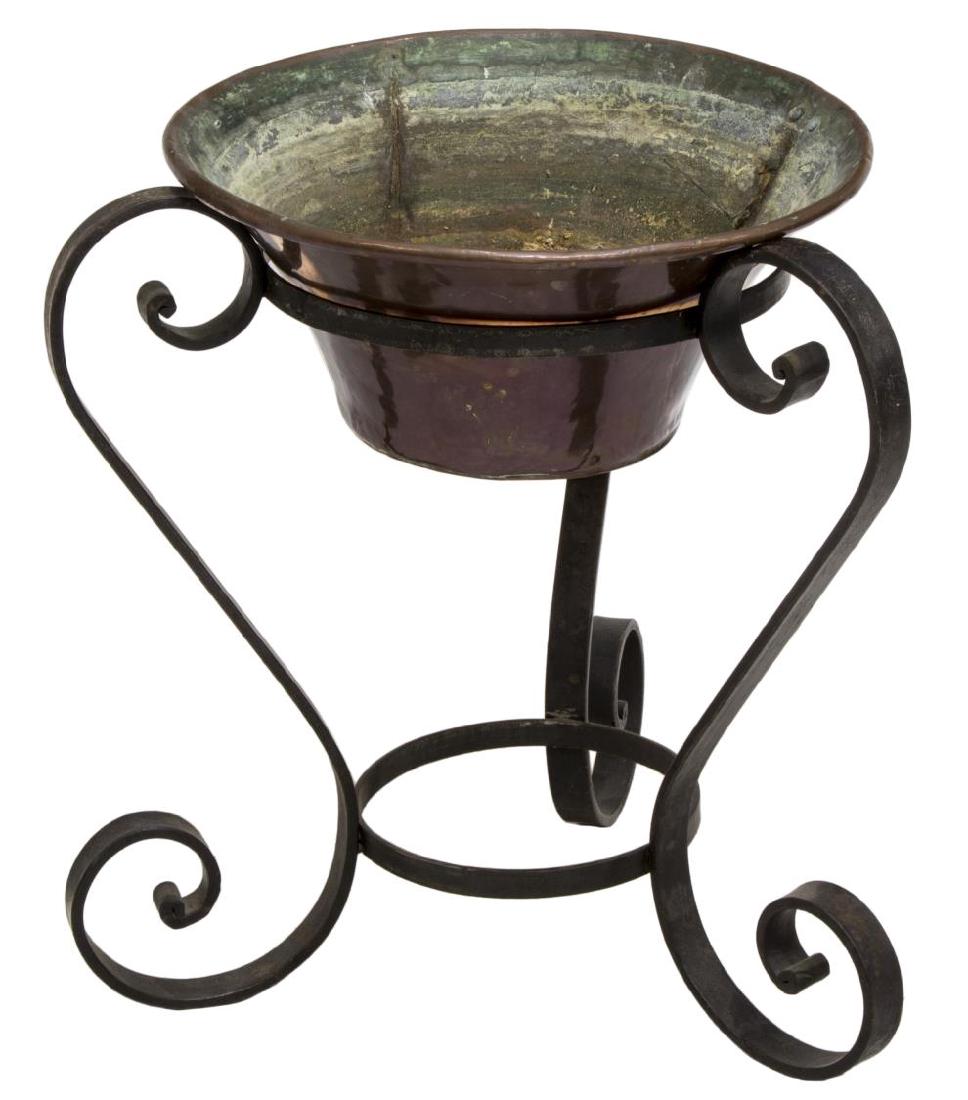 WROUGHT IRON PLANT STAND & COPPER PLANTER (1 of 2)