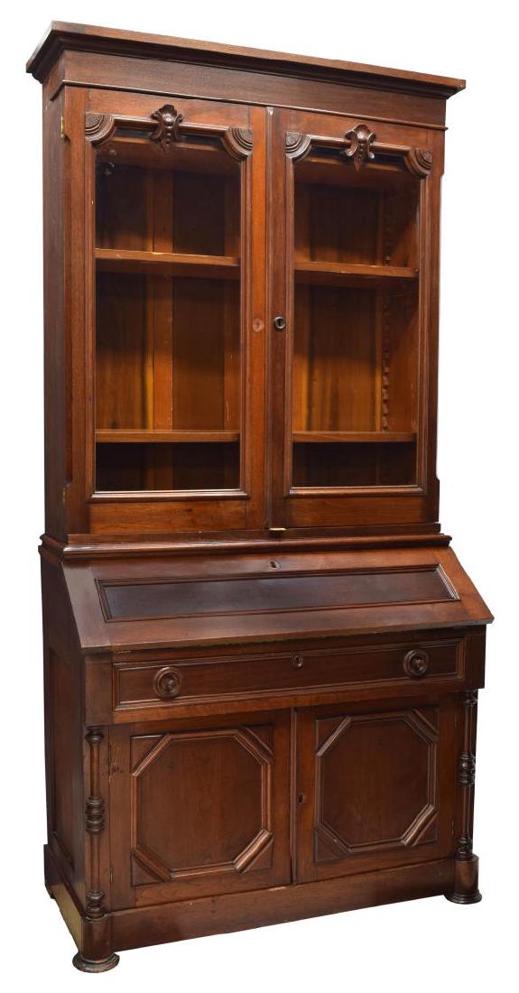 AMERICAN WALNUT SECRETARY BOOKCASE, 19TH C. (1 of 4)