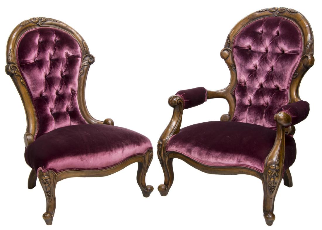 (2) VICTORIAN UPHOLSTERED HIS & HERS CHAIRS (1 of 2)