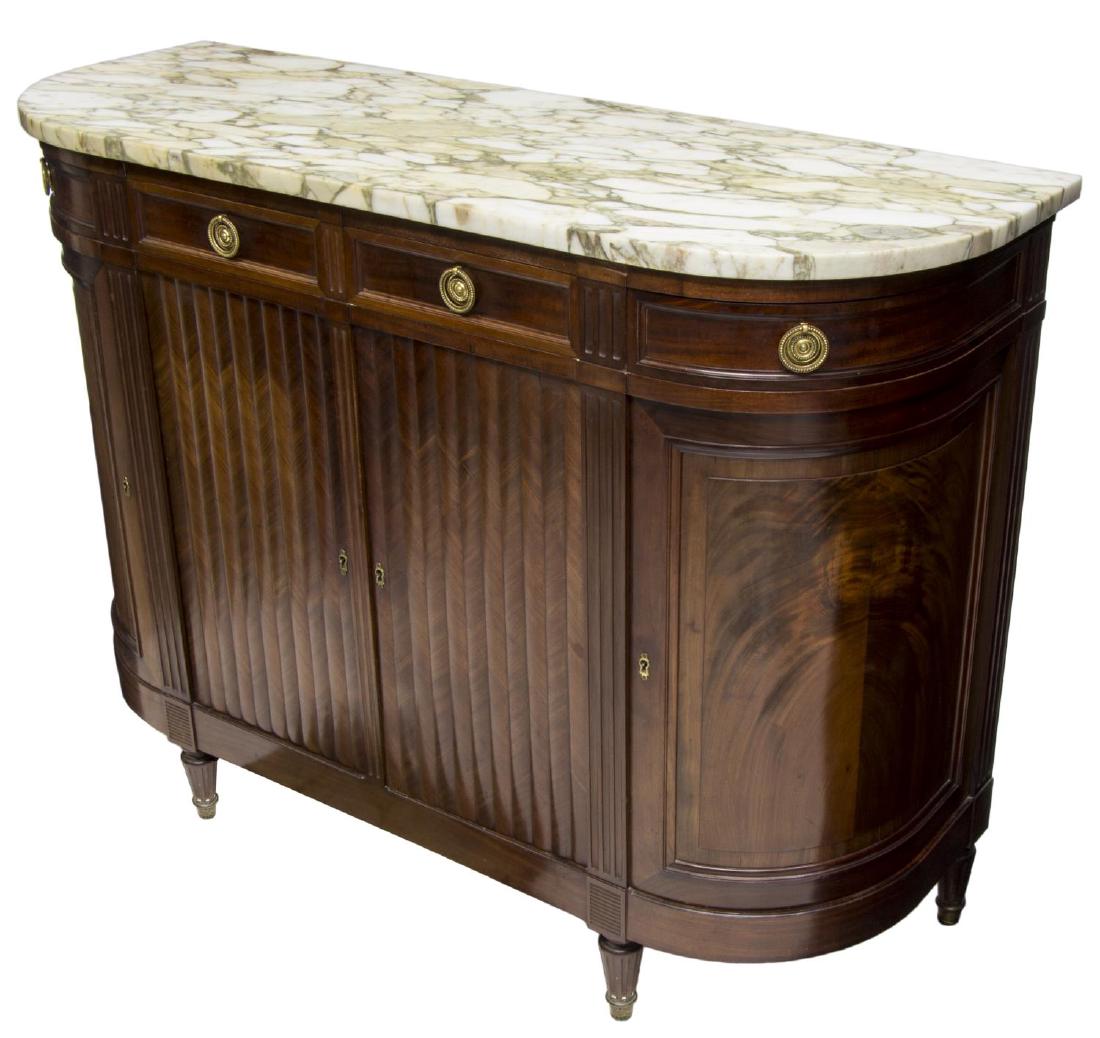 LOUIS XVI STYLE MAHOGANY & MARBLE DEMILUNE BUFFET (1 of 3)