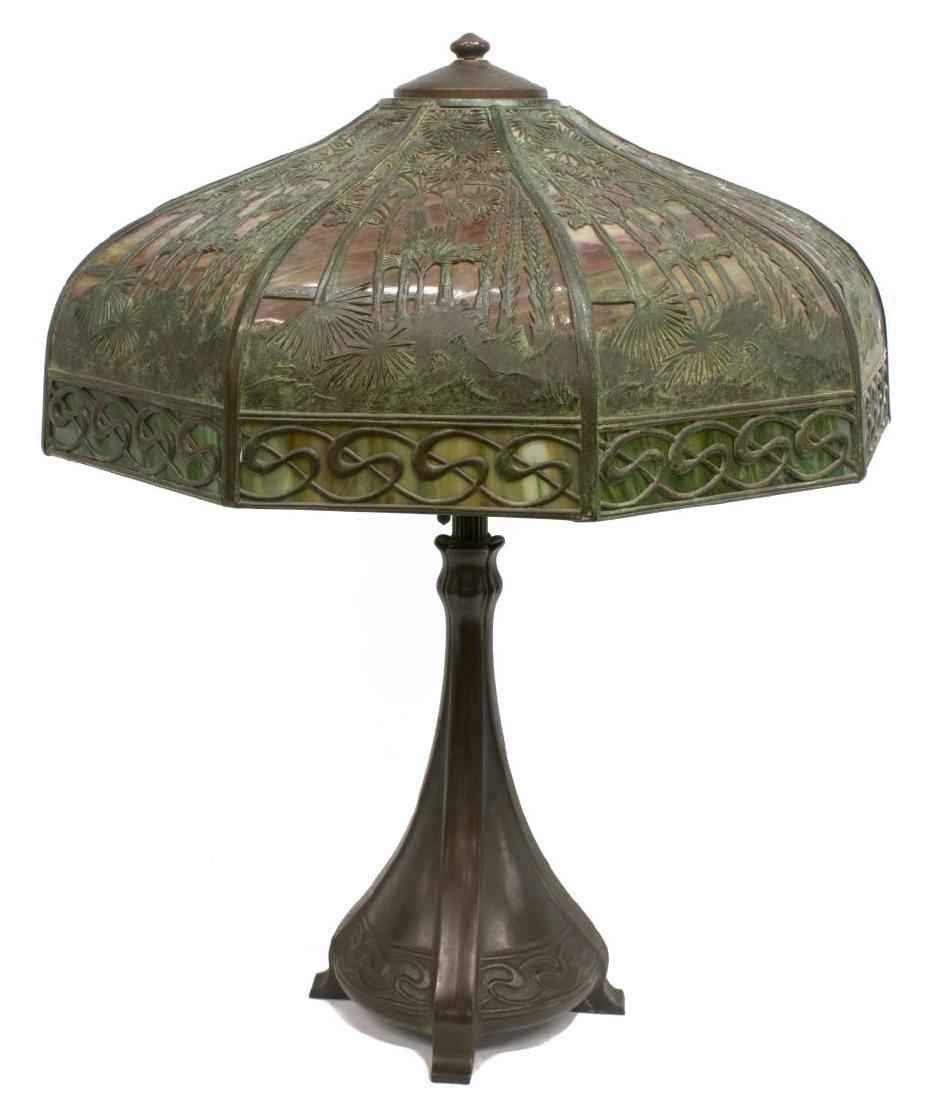 HANDEL TEROCA TABLE LAMP, SUNSET PALM NO. 5066 (1 of 7)