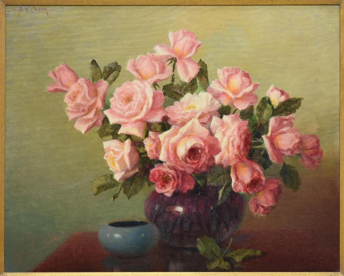 A.D. GREER (1904-1998) PINK ROSES , 24"x30" (1 of 5)