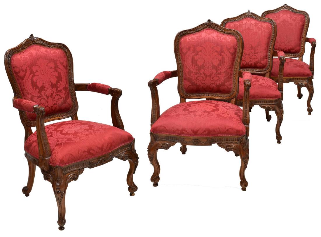 (4) LOUIS XV STYLE CARVED BACK ARM CHAIRS (1 of 3)