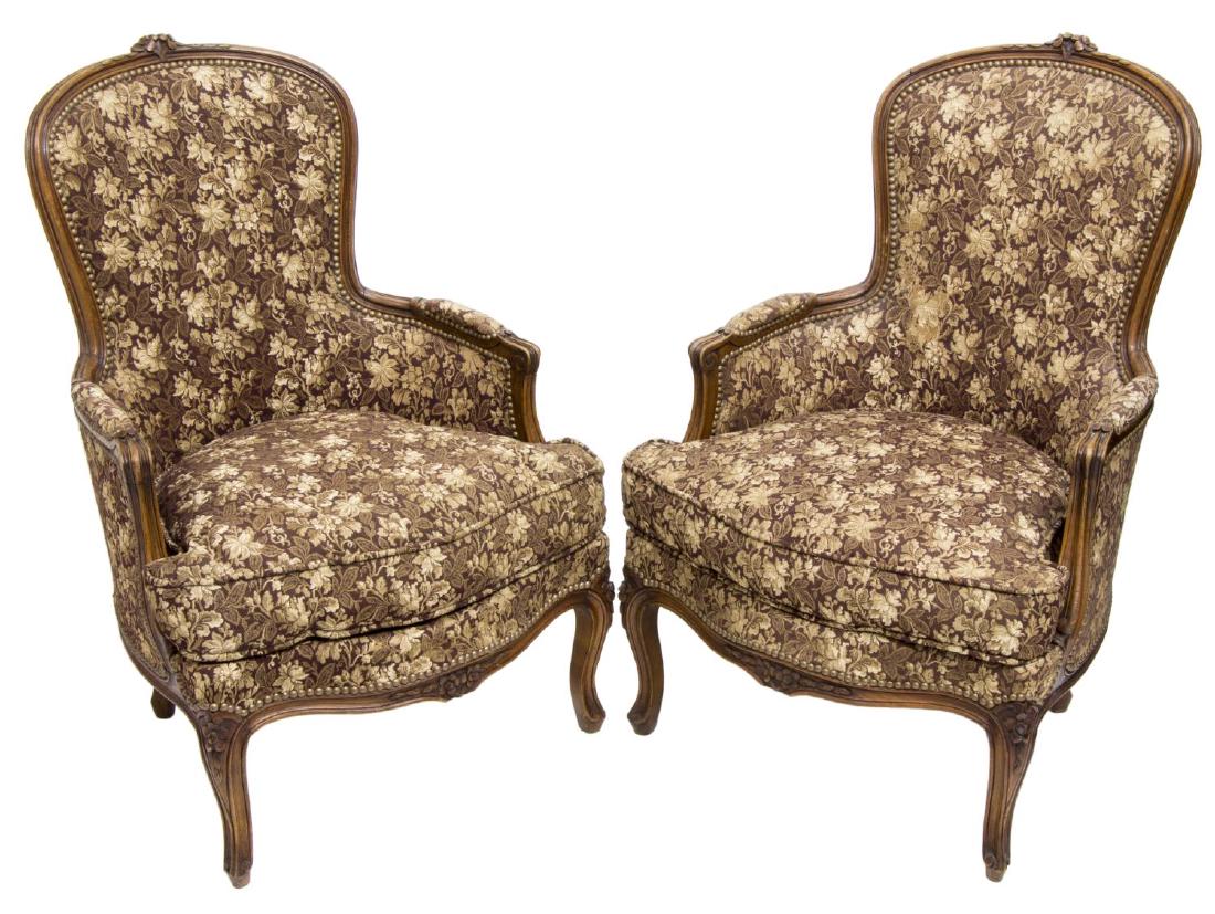 (PAIR) LOUIS XV FOLIATE CARVED FRAME BERGERES (1 of 2)