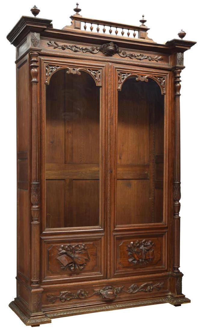 CONTINENTAL CARVED OAK GLAZED DOOR BOOKCASE (1 of 5)