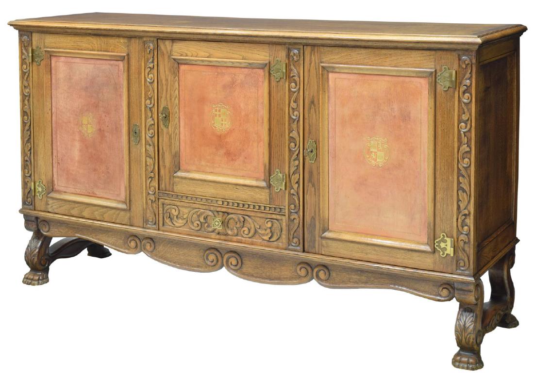 SPANISH OAK LEATHER PANELED SIDEBOARD (1 of 4)