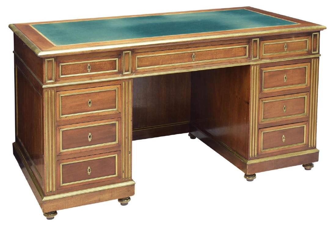 FRENCH MAHOGANY BRASS ACCENTED WRITING DESK (1 of 4)
