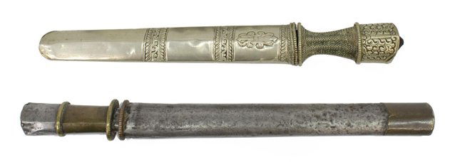 (2) ANTIQUE BHUTAN DAGGERS, 8" & 10" BLADES (1 of 6)