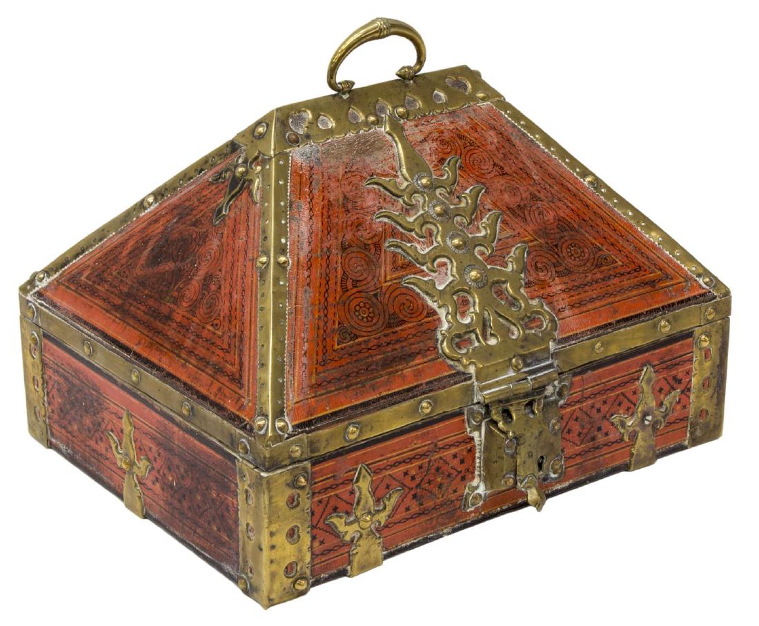 ANTIQUE ARABESQUE & BRASS MOUNTED TABLE BOX, INDIA (1 of 4)