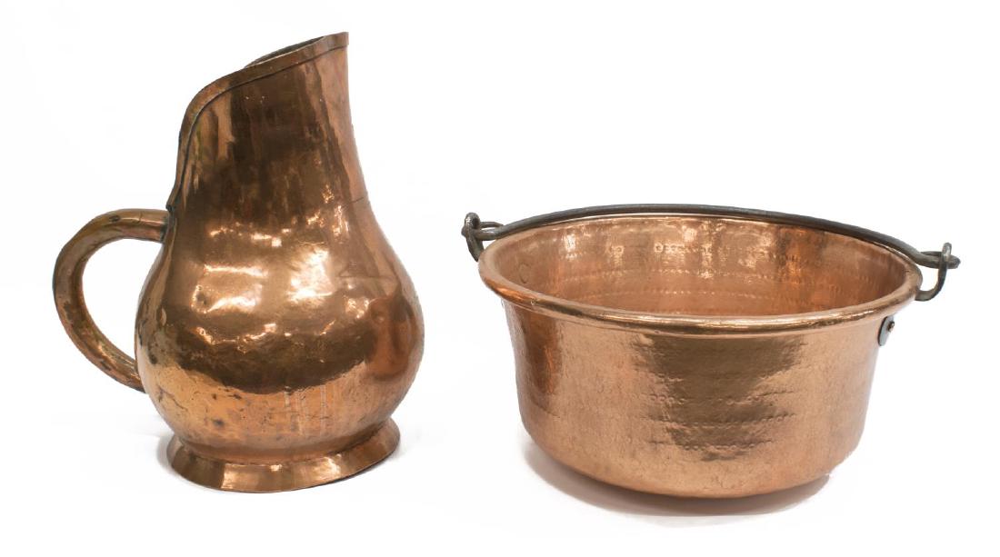 (2) OVERSIZED ANTIQUE FRENCH COPPER POT & PITCHER (1 of 3)