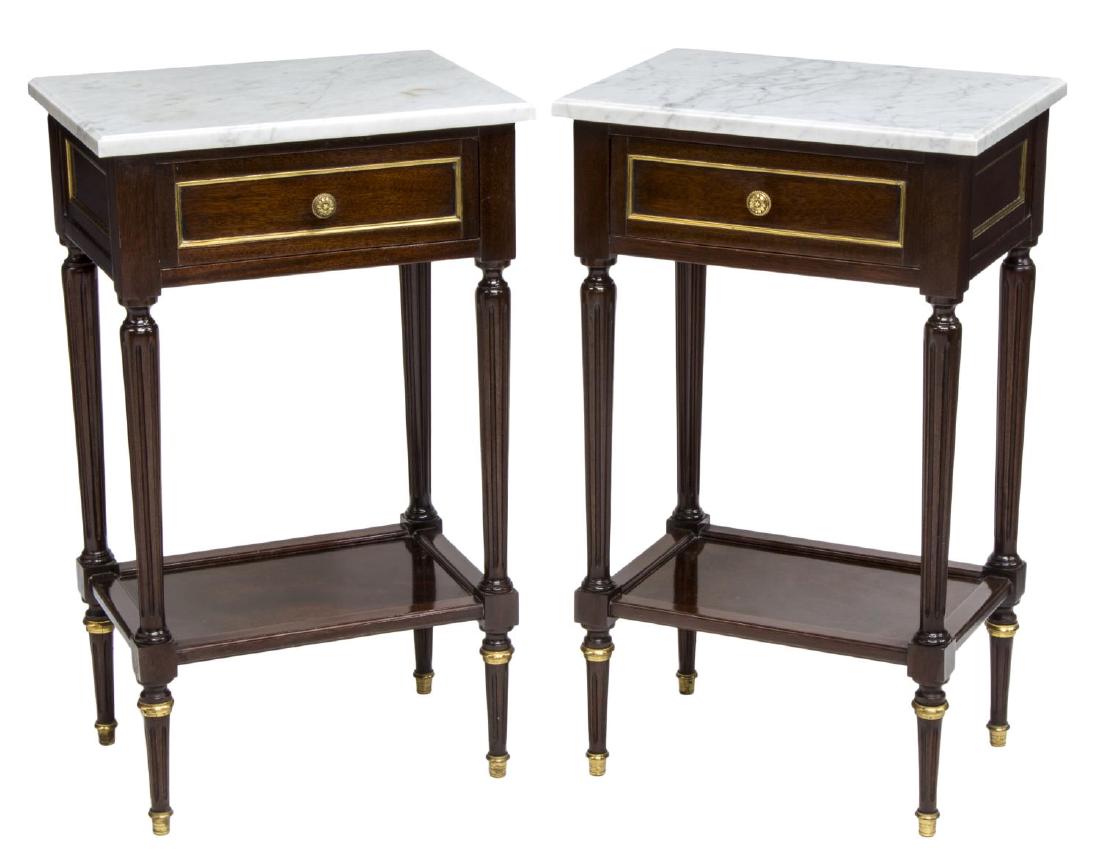 (2) LOUIS XVI STYLE MAHOGANY MARBLE TOP NIGHTSTAND (1 of 2)
