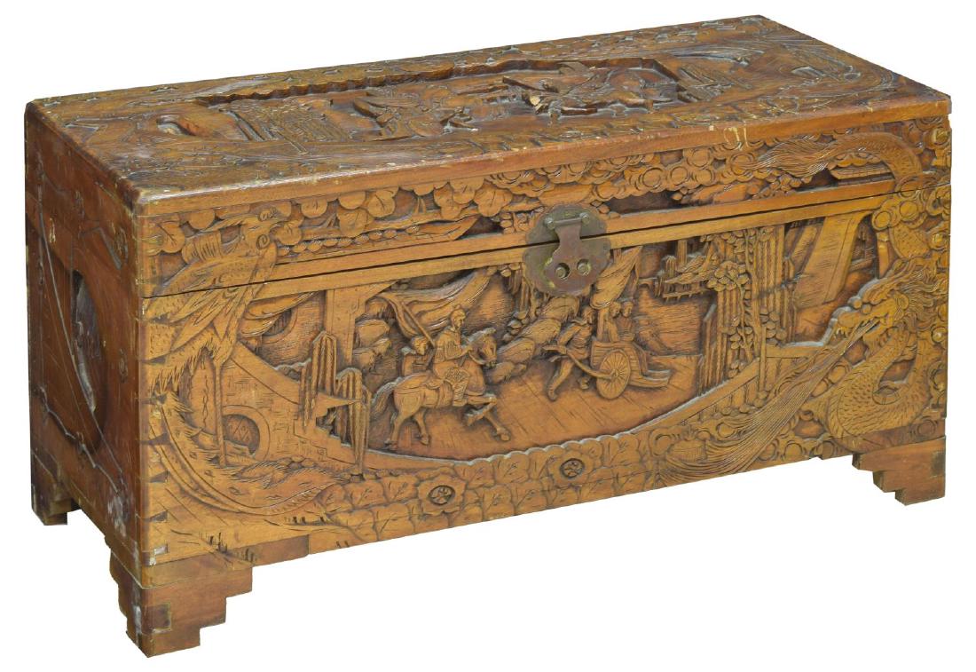 CHINESE CARVED CAMPHOR WOOD TRUNK OR CHEST (1 of 5)