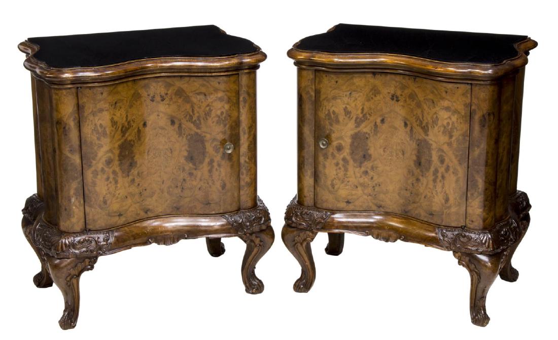 (2) VENETIAN BURL WOOD GLASS TOP BEDSIDE CABINET (1 of 2)