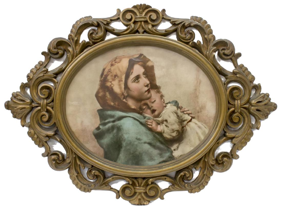 LOUIS XV STYLE GILDED FRAME, PRINT MOTHER & CHILD (1 of 3)