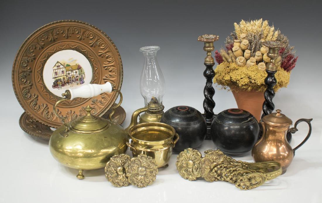 GROUP COLLECTIBLES, CANDLETICKS, BALLS, OIL LAMP (1 of 5)