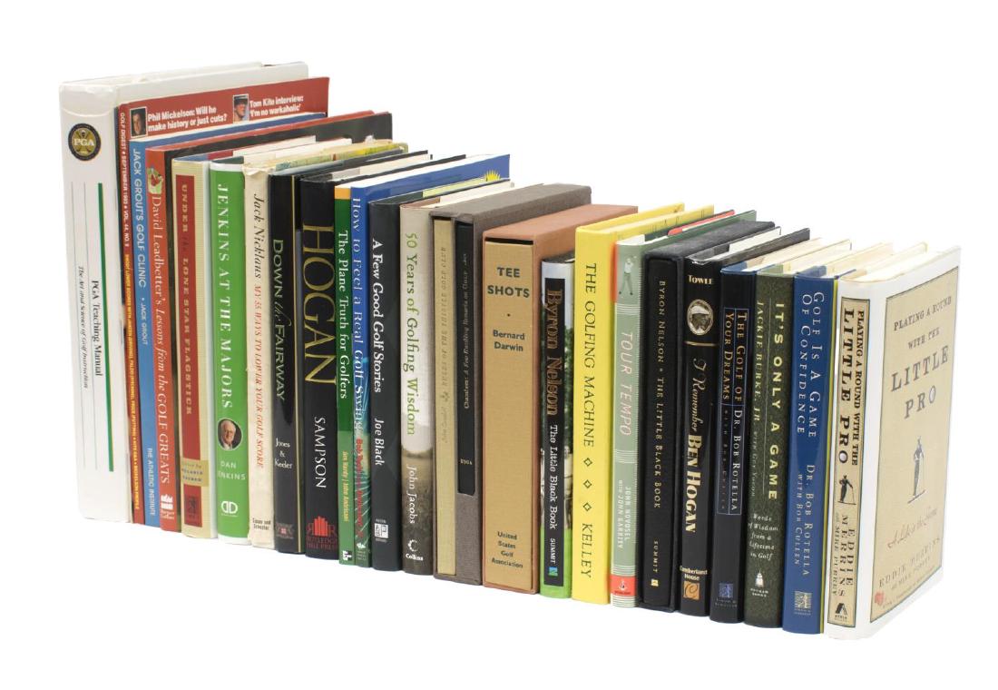 (25) GOLF RELATED BOOKS, UNIVERSITY OF TEXAS COACH: (lot of 125) Golf related books: (1) "PGA Teaching Manual, PGA of America, 1990, 614 pages; (1) "Hogan", Curt Sampson, Rutledge Hill Press, 1996, 262 pages; (1) "Jenkins at the Majors", Dan Jenkins, D