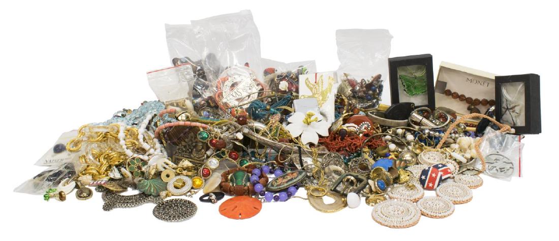 HUGE COLLECTION COSTUME & UT JEWELRY: (lot) Huge collection of costume jewelry, including necklaces, earrings, bracelets, copper and brass belt, and small group of University of Texas related jewelry, various materials, colors and designs