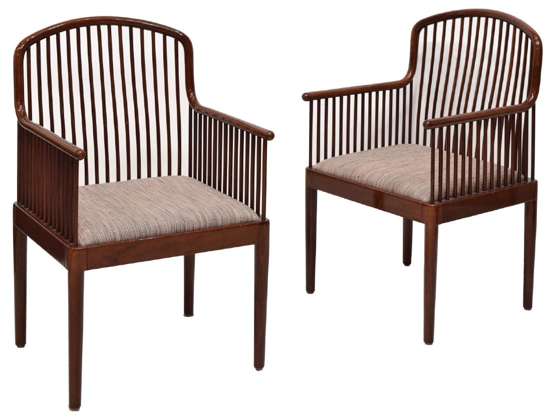 (PAIR) STENDIG "ANDOVER" ARM CHAIRS: (2) Italian made "Andover" gloss finish arm chairs for Stendig (Charles Stendig, American, b. 1924), design by Davis Allen (American, 1916-1999), an arched crest rail descending to straight turned arm