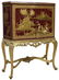 CHINOISERIE RED LACQUER BAR CABINET ON STAND
