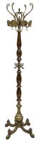 BRASS & WOOD HALL TREE WITH COAT & HAT RACKS - 2