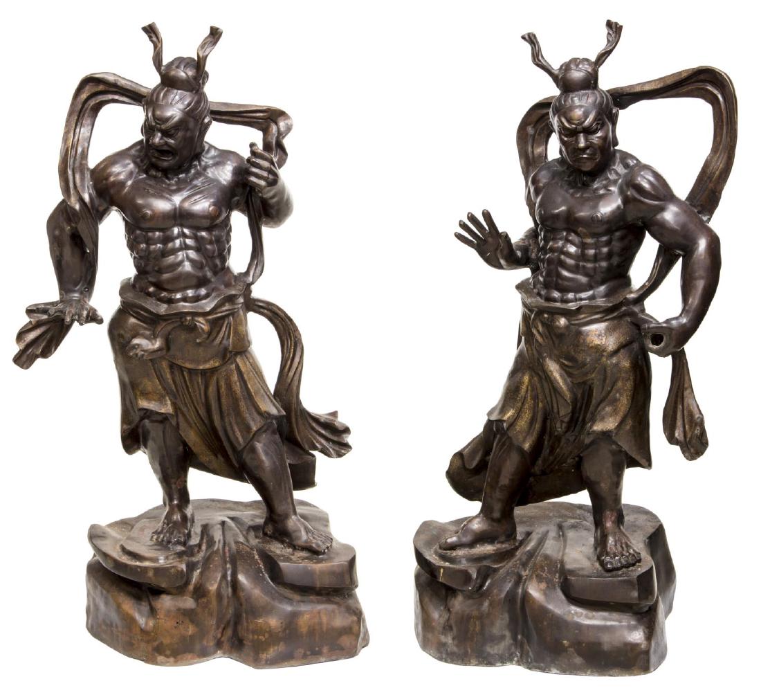 (2)JAPANESE BRONZE NIO TEMPLE GUARDIAN STATUES